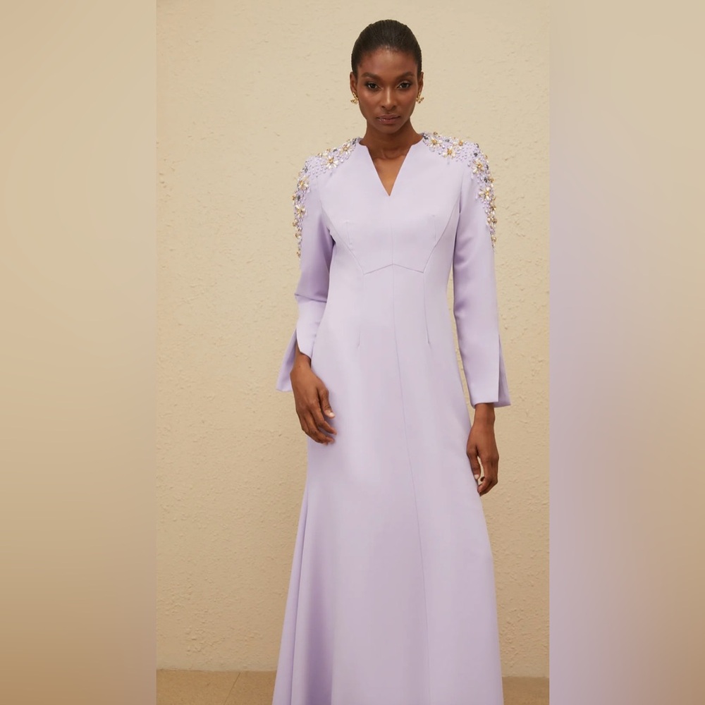 Chic Lavender Long Sleeve Dress with Embellishments